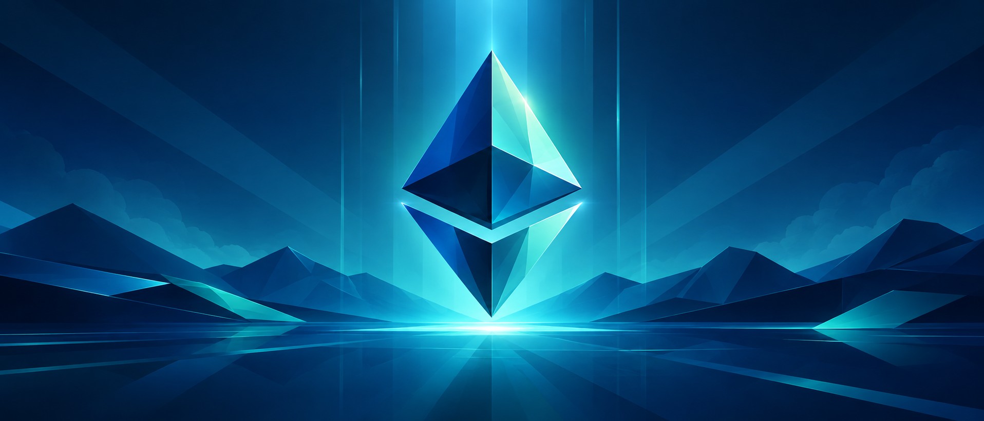 Floating faceted crystal diamond shape in the style of the ethereum symbol